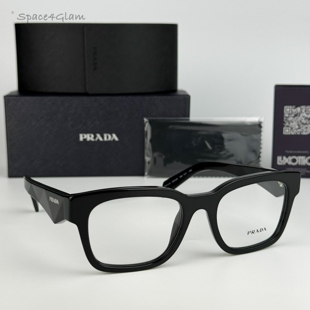Prada Women Eyeglasses Black Demo Square PRA10V 16K101 BRAND NEW